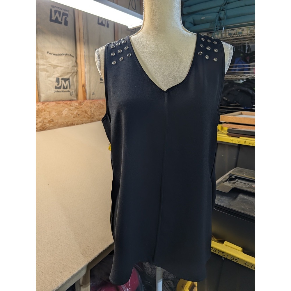 Calvin Klein Women's Size M Black Tank Top With Rivet Decor 100% Poly Tapered